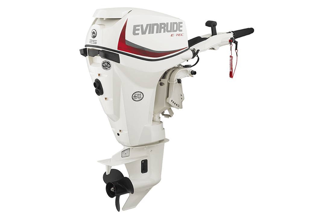 2016 Evinrude E25DRSL - 25HP White, 20", Tiller, Manual Tilt