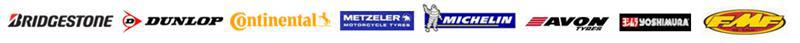 We carry products from Bridgestone, Dunlop, Continental, Metzler, Michelin®, Avon, Yoshimura, and FMF.