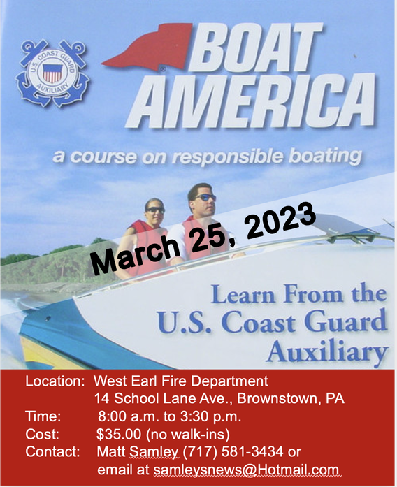 PA Boater Safety Course Lancaster County Marine, Inc. Ephrata, PA (717