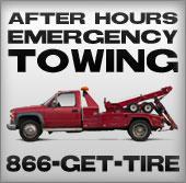 After hours emergency towing – 866-GET-TIRE.