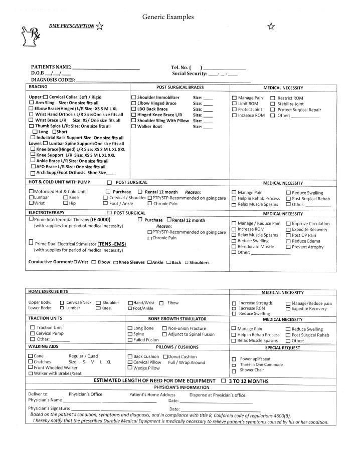 Prescription Sample For DME Ronco Drug Woodland Hills, CA (800) 766-0144
