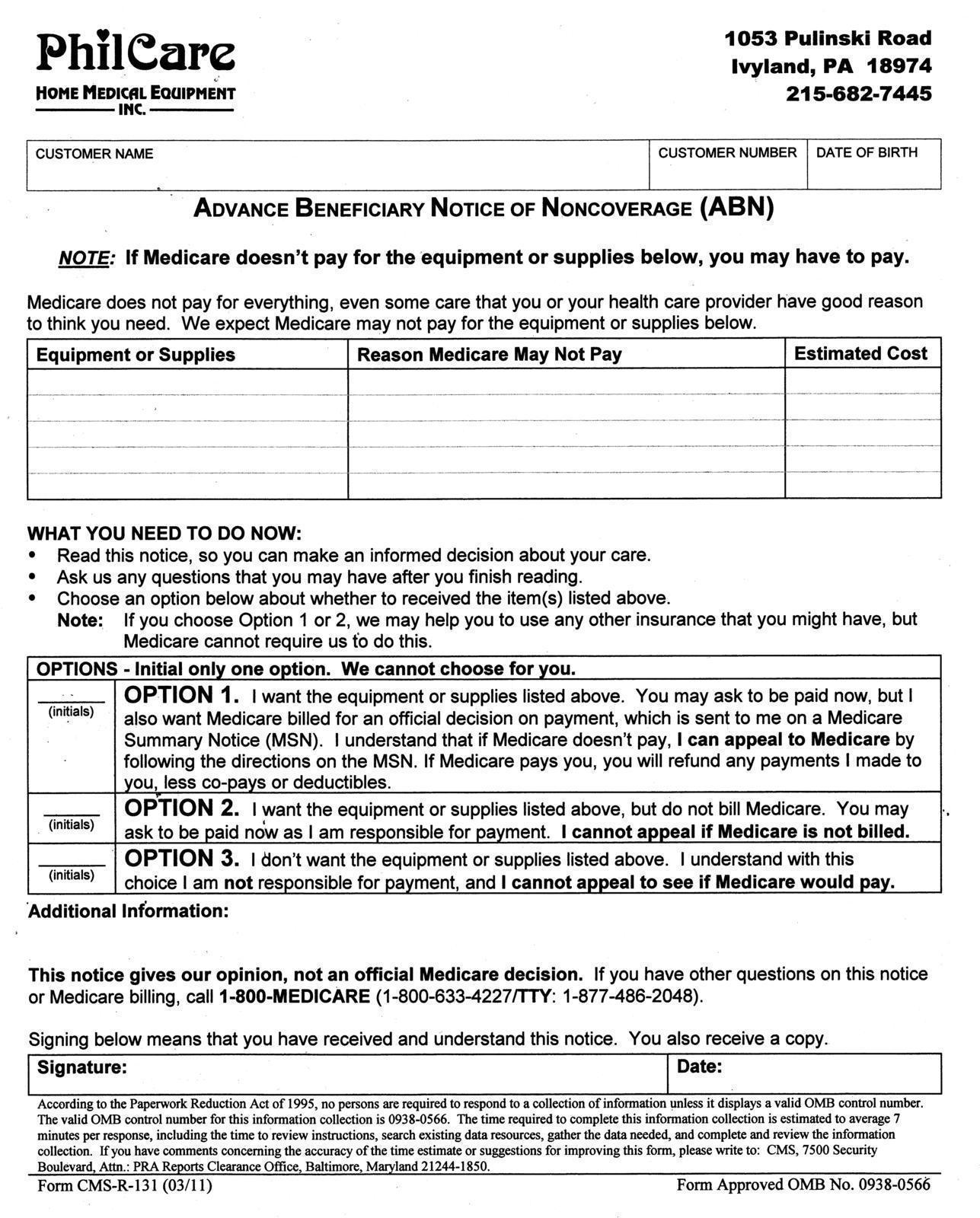 Advanced Beneficiary Notice (Medicare Insurance) PhilCare Home Medical