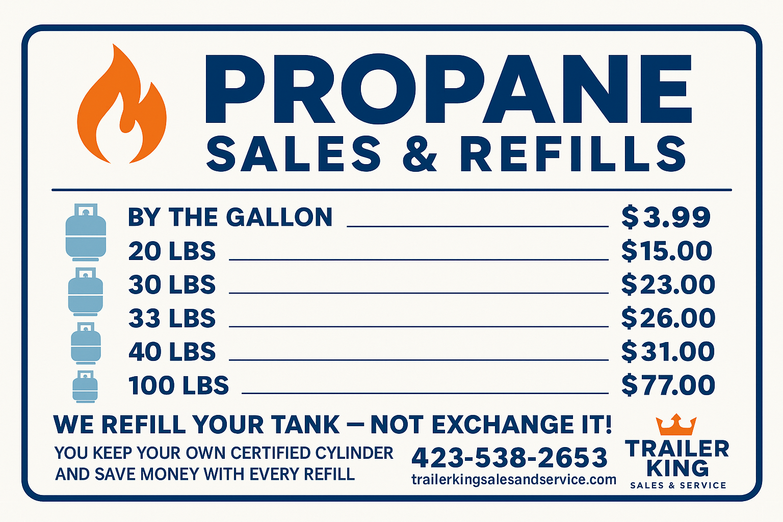 Propane Trailer King Sales & Service Bluff City, TN (423) 538-2653